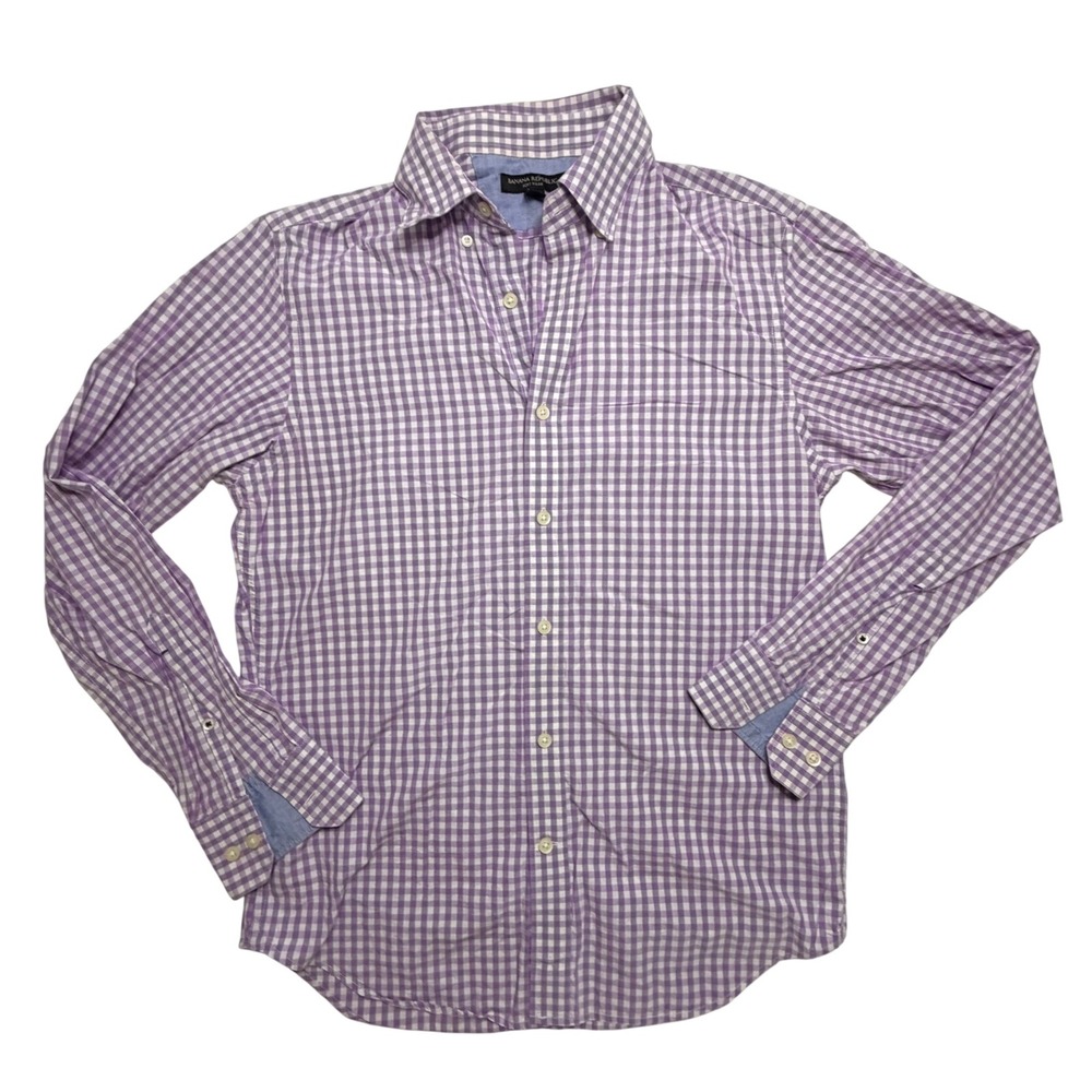 Banana Republic Soft Wash Gingham Button Down Shirt Purple White Mens Small